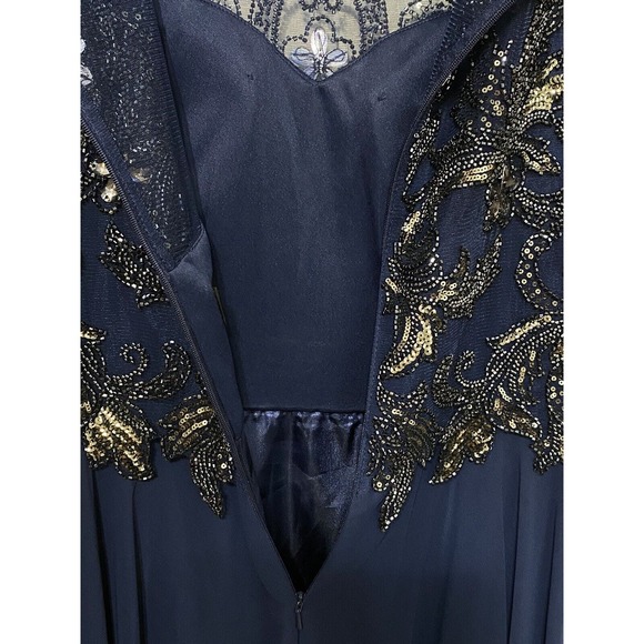 Xscape Navy Blue Embellished Chiffon Ball Gown Dress Wedding Mother Size 14 NWT - Picture 6 of 13